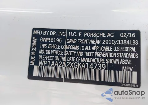 2016 Porsche Cayenne z USA, uszkodzony, nr VIN WP1AA2A2XGKA14739